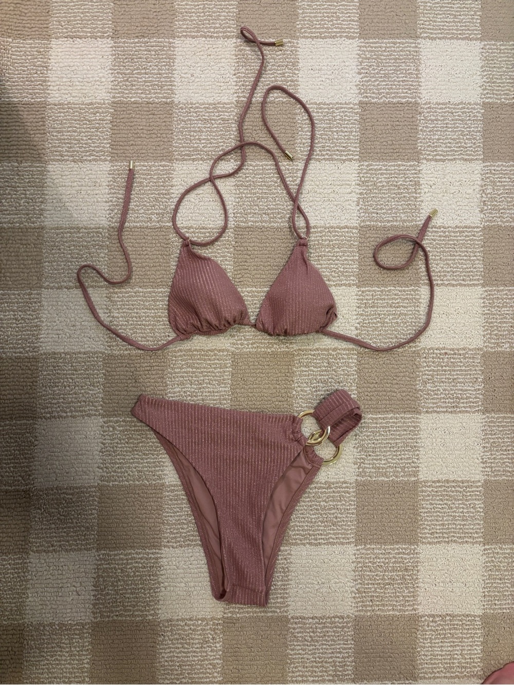 Monday Swimwear Bikini Set - Mauve Lurex Rib - L/V
